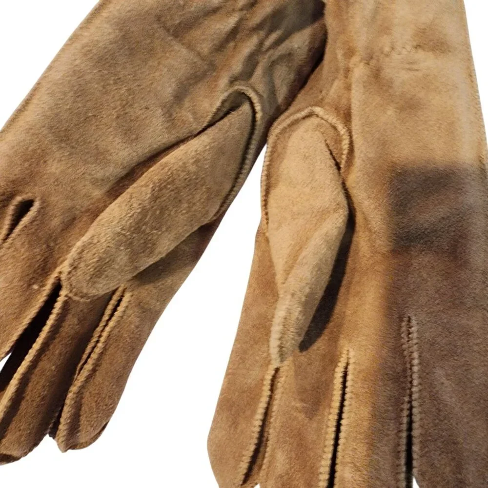 Isotoner Suede Gloves Tan vintage New sherpa lined size M